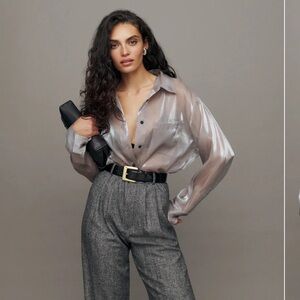 Reformation Oversized Sheer Shirt XS in Silver